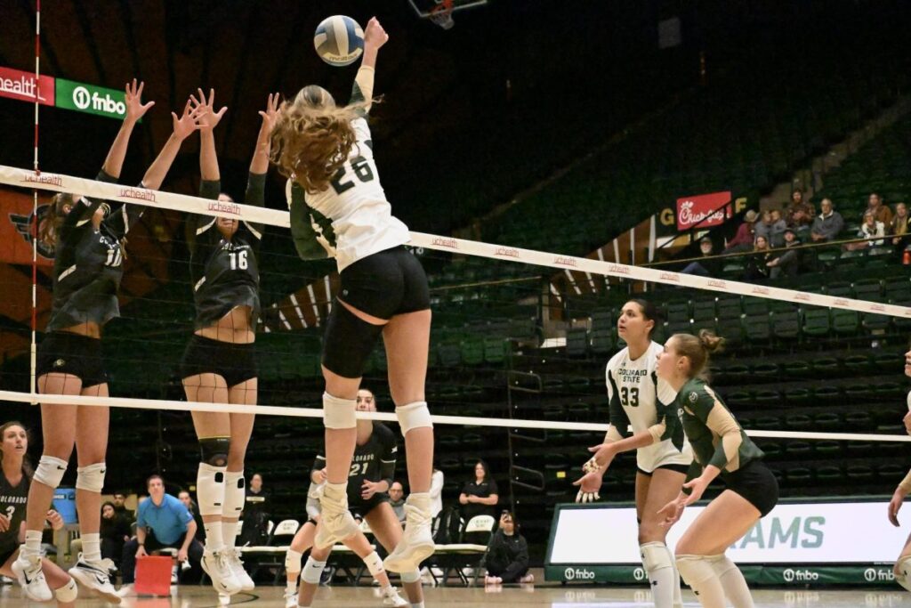 CSU Volleyball team on the court